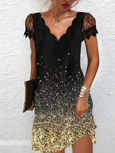 Vestido de manga corta con encaje y escote en V